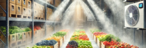 Humidification system for fruits and vegetables storages