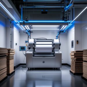 Reel winding and board stacking areas